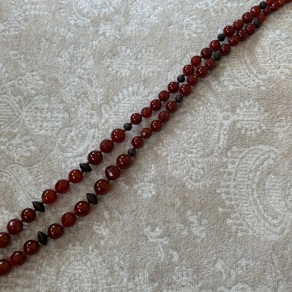 Coldwater Creek Carnelian Quartz Beaded Long Opera Necklace Boho Reddish Orange - Picture 4 of 13